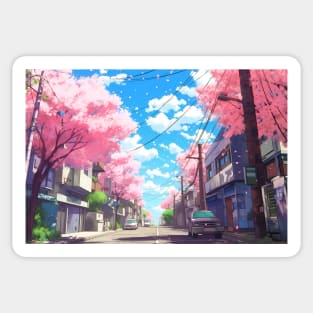 Cherry Blossom Tokyo Street Cityscape – Anime Wallpaper Sticker